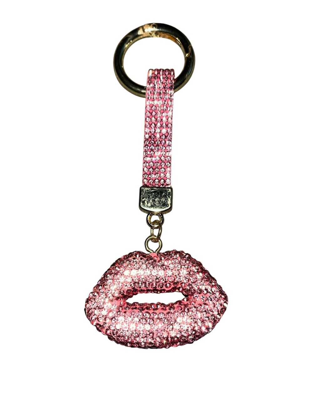 Pink Crystal Lip Keychain with Gold Ring
